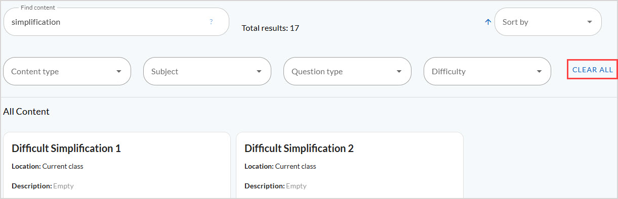 Clear all is highlighted to the right of the filters.